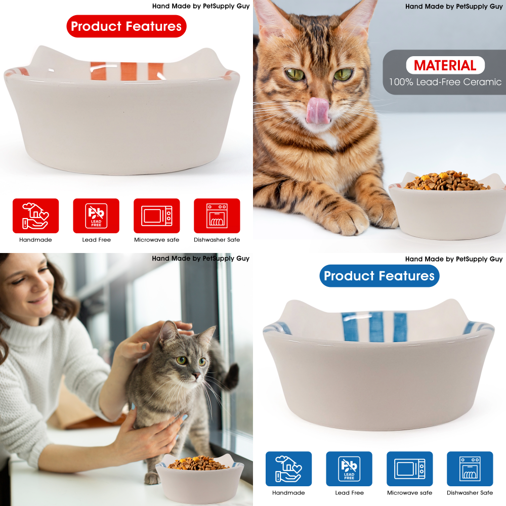 PetSupply Guy Cat Bowl Round Striped all colors-3