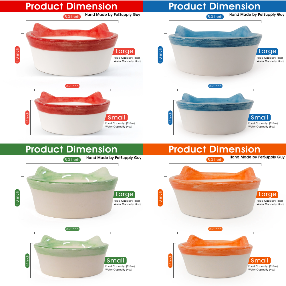 Shopify Cat Bowl Round Plain all colors - dimension